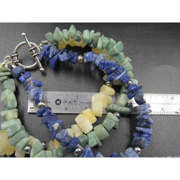 8" Sterling Silver Triple Stone Sodalite And More Bracelet Vintage Elegant - Picture 5 of 6